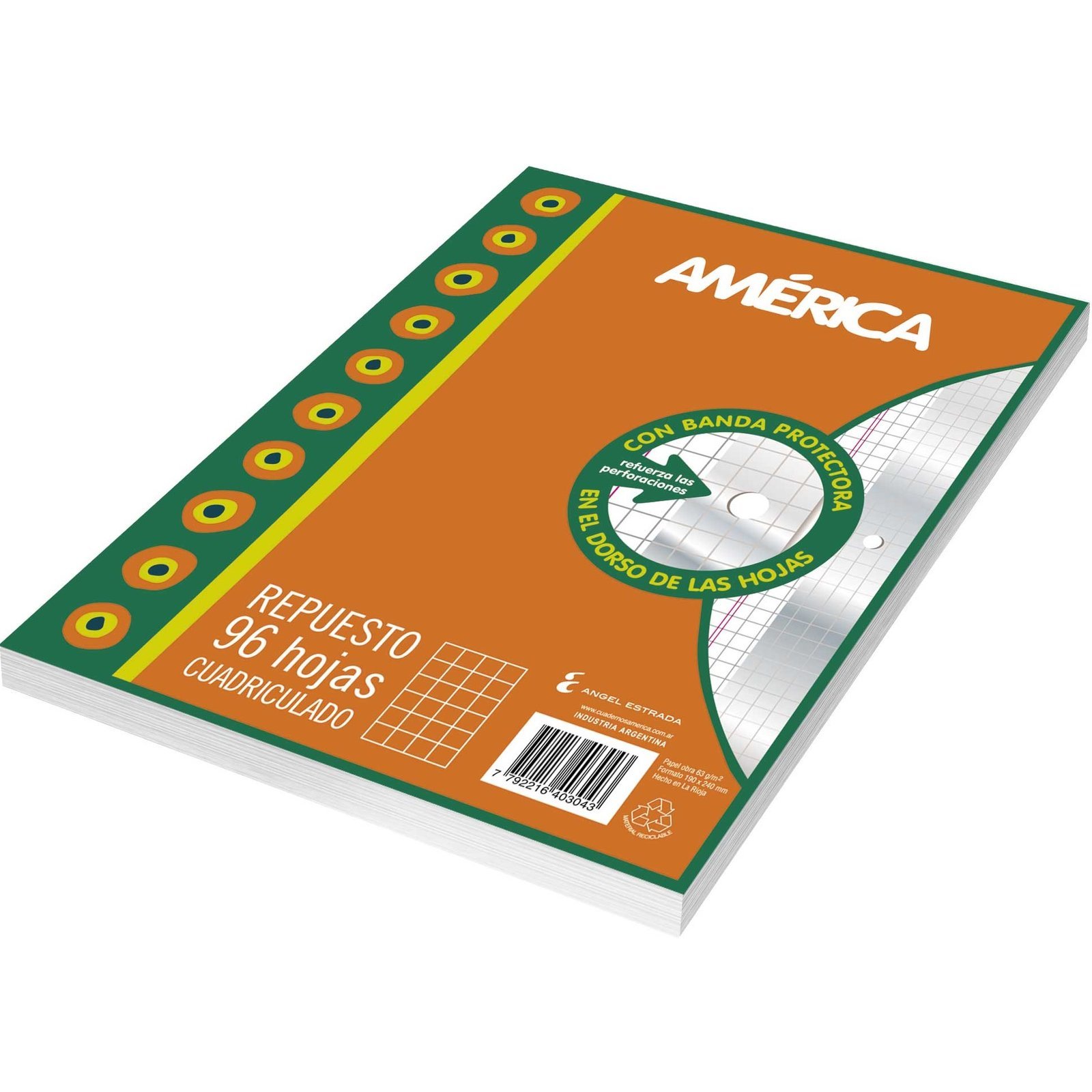 Repuesto Escolar America x 96 hojas C/ MARGEN REFORZADO