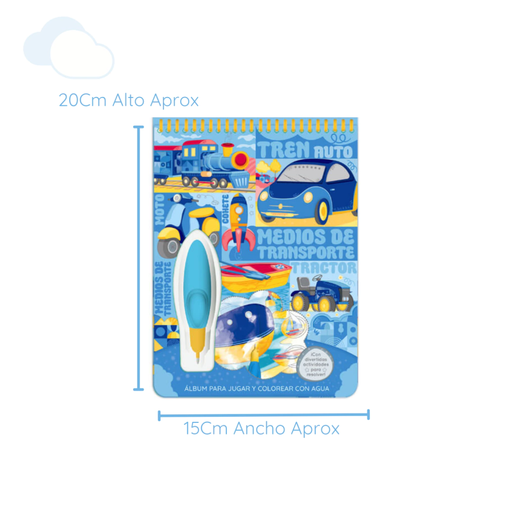 LIBRITOS PARA COLOREAR "TRANSPORTES" CON PINCEL DE AGUA MAGICO RECARGABLE