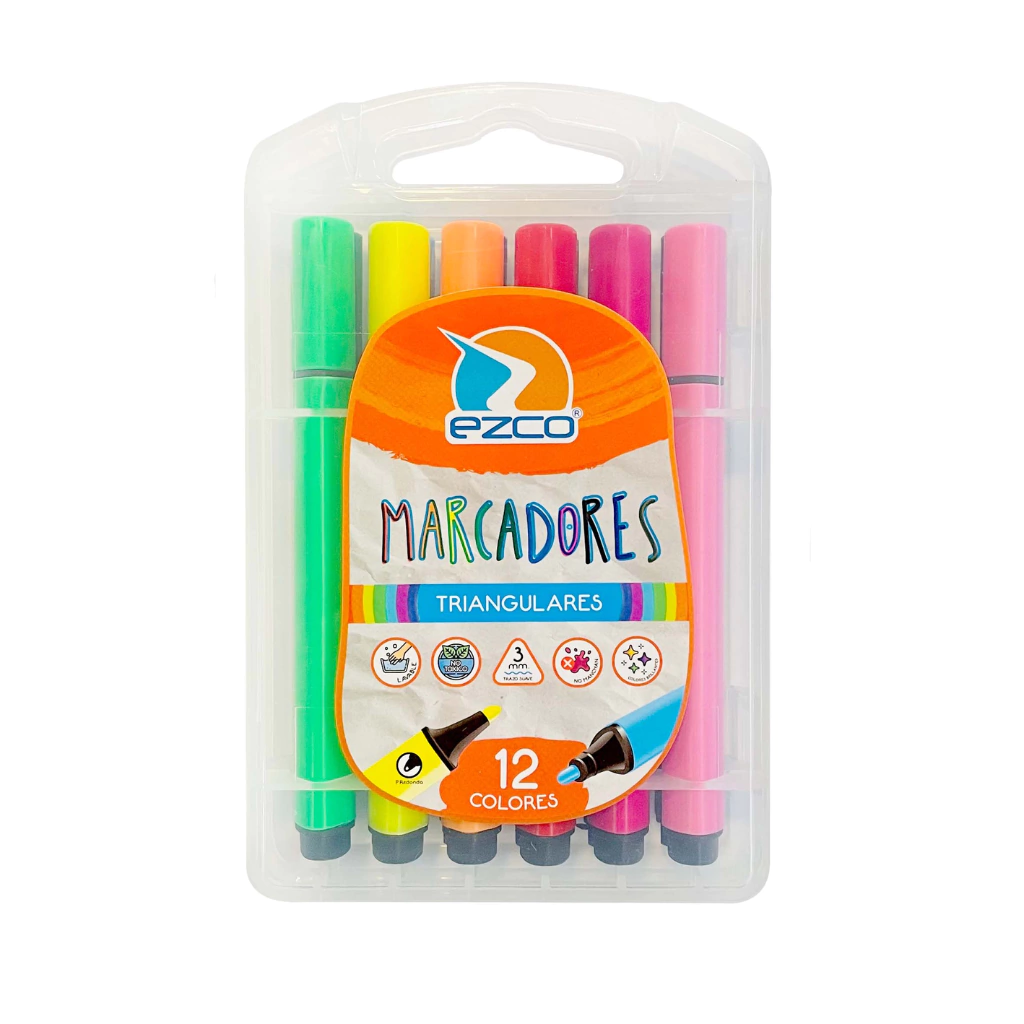 MARCADORES EZCO - VALIJA X 12 - TRIANGULARES * MEJOR AGARRE *