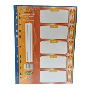 Separadores de Materias LAMA " TRADICIONAL " Tamaño A4 x 5 unidades (Plastico)