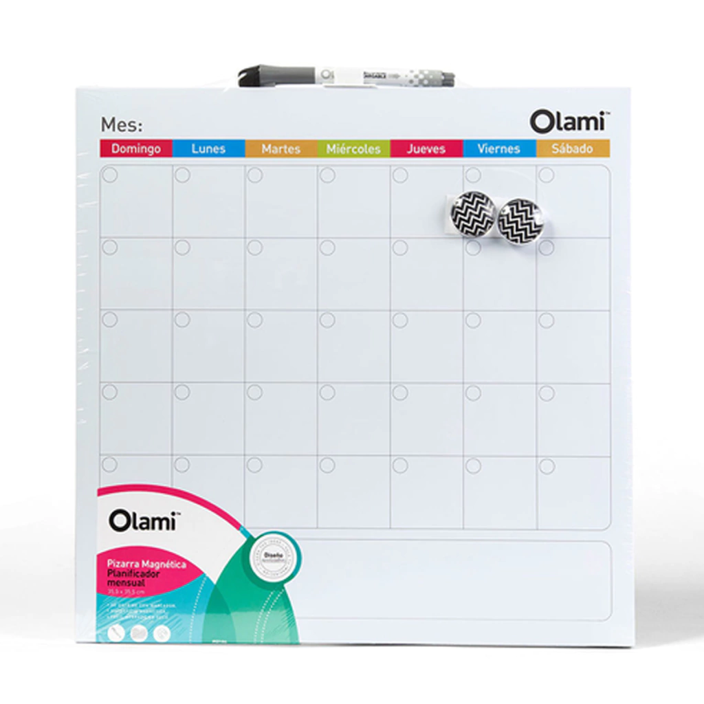 Kit Pizarras Magnética "PLANIFICADOR MENSUAL" 35.5 x 35.5 + Marcad0r + B0rrador + Elementos de Fijación