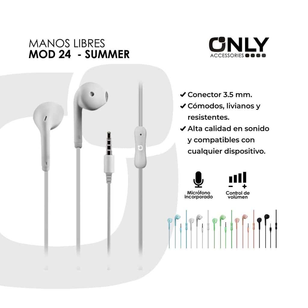 Auriculares ONLY ** SUMMER BLANCO ** c/ Micrófono - (TIPO SAMSUNG - SIN GOMITA)