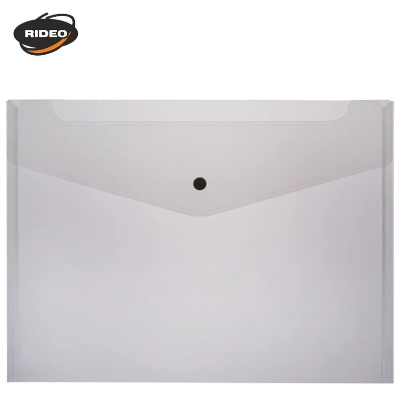 Sobre Plástico cierre c/ Botón "Rideo TRANSPARENTE " tamaño A3 (Extra grande)