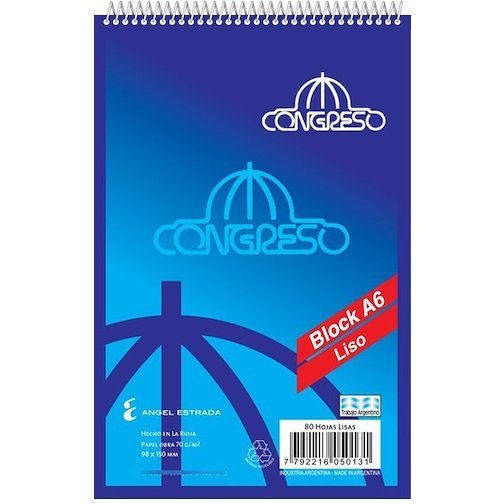 Libreta c/ espiral Congreso Tamaño A6 (De Bolsillo) 80 hojas Rayado