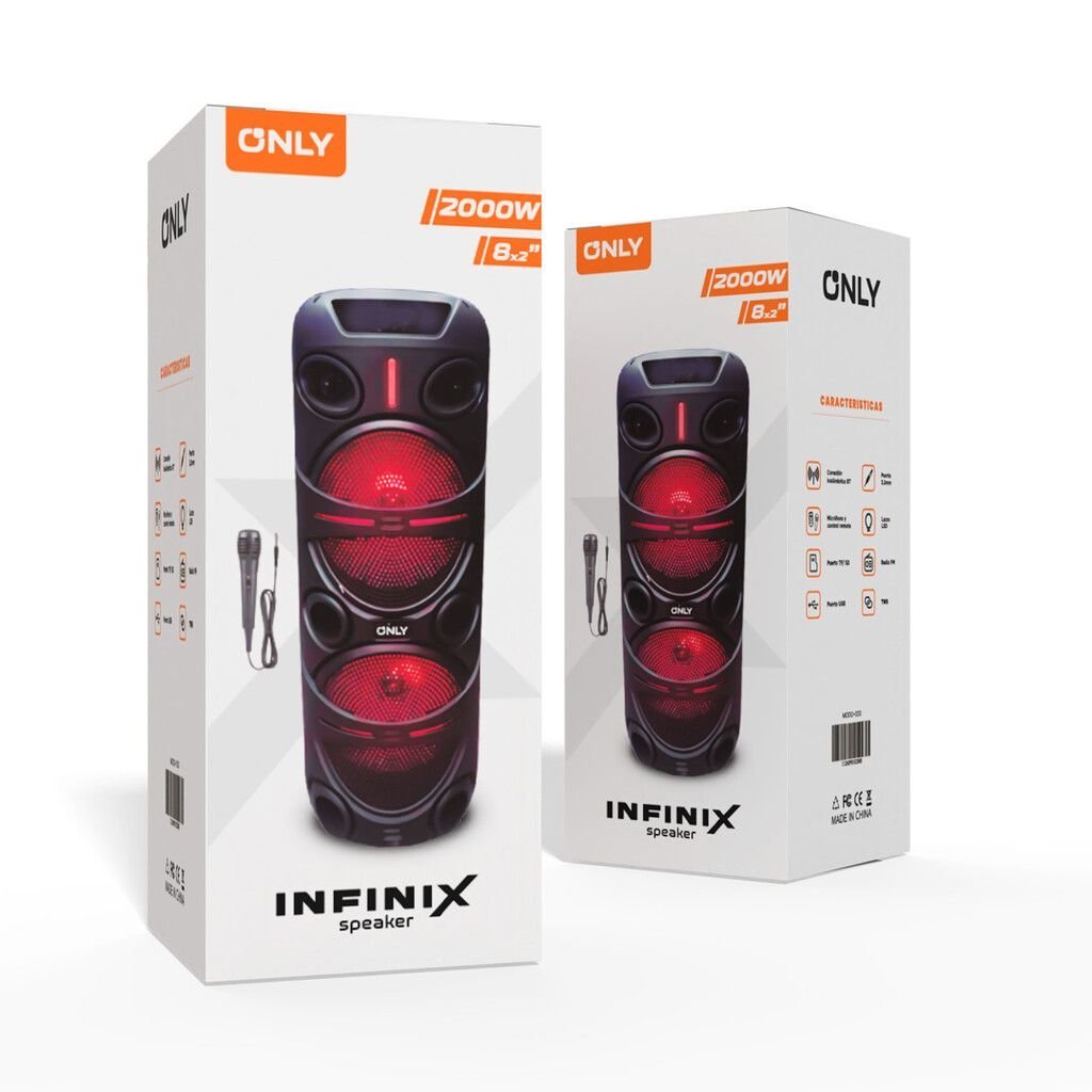 Parlantes Torre ONLY " INFINIX 8" x 2 " 2000W - KARAOKE (INCLUYE MICROFONO) C/ LUCES Bluetooth Inalámbrico (PREMIUM)
