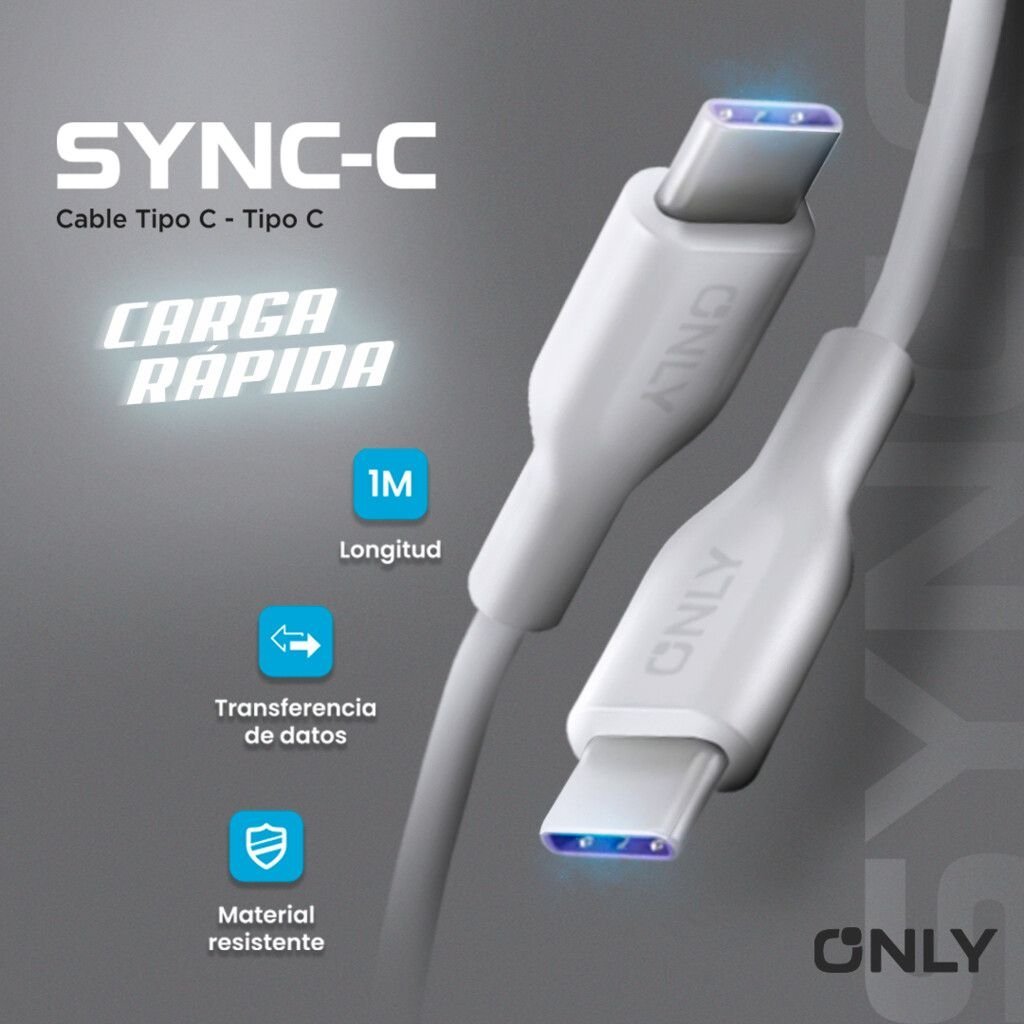 Cable ONLY SYNC-C Tipo " C " a Tipo " C " Carga Rapida