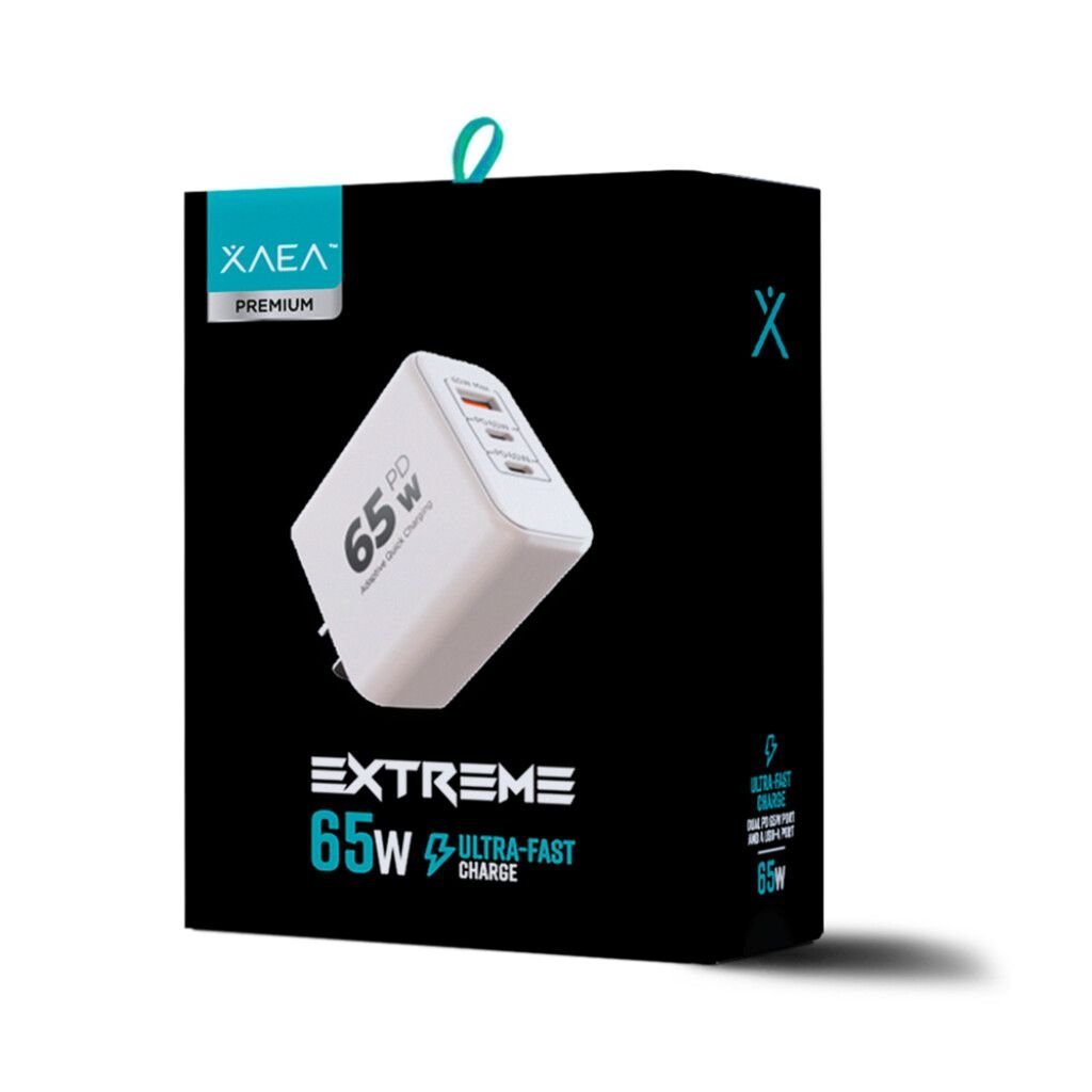 CABEZAL ** XAEA EXTREME ** 65W (SIN CABLE) CARGADOR - Carga ULTRA RAPIDA - ENCHUFE PREMIUM / Entrada USB + Tipo C x 2