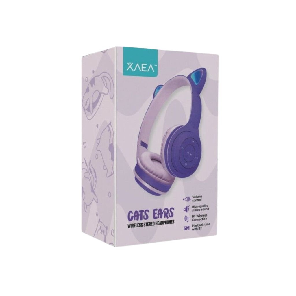 Auriculares Inalámbricos XAEA * GATITO LILA * Con Luz Bluetooth