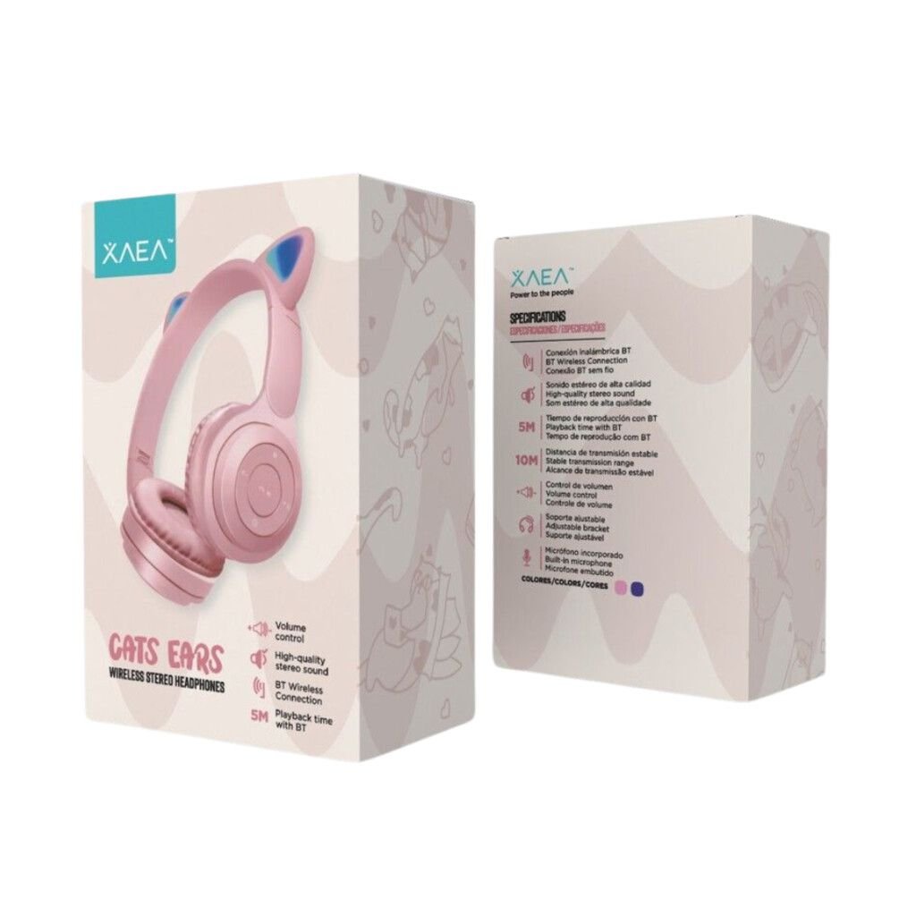 Auriculares Inalámbricos XAEA * GATITO ROSA * Con Luz Bluetooth