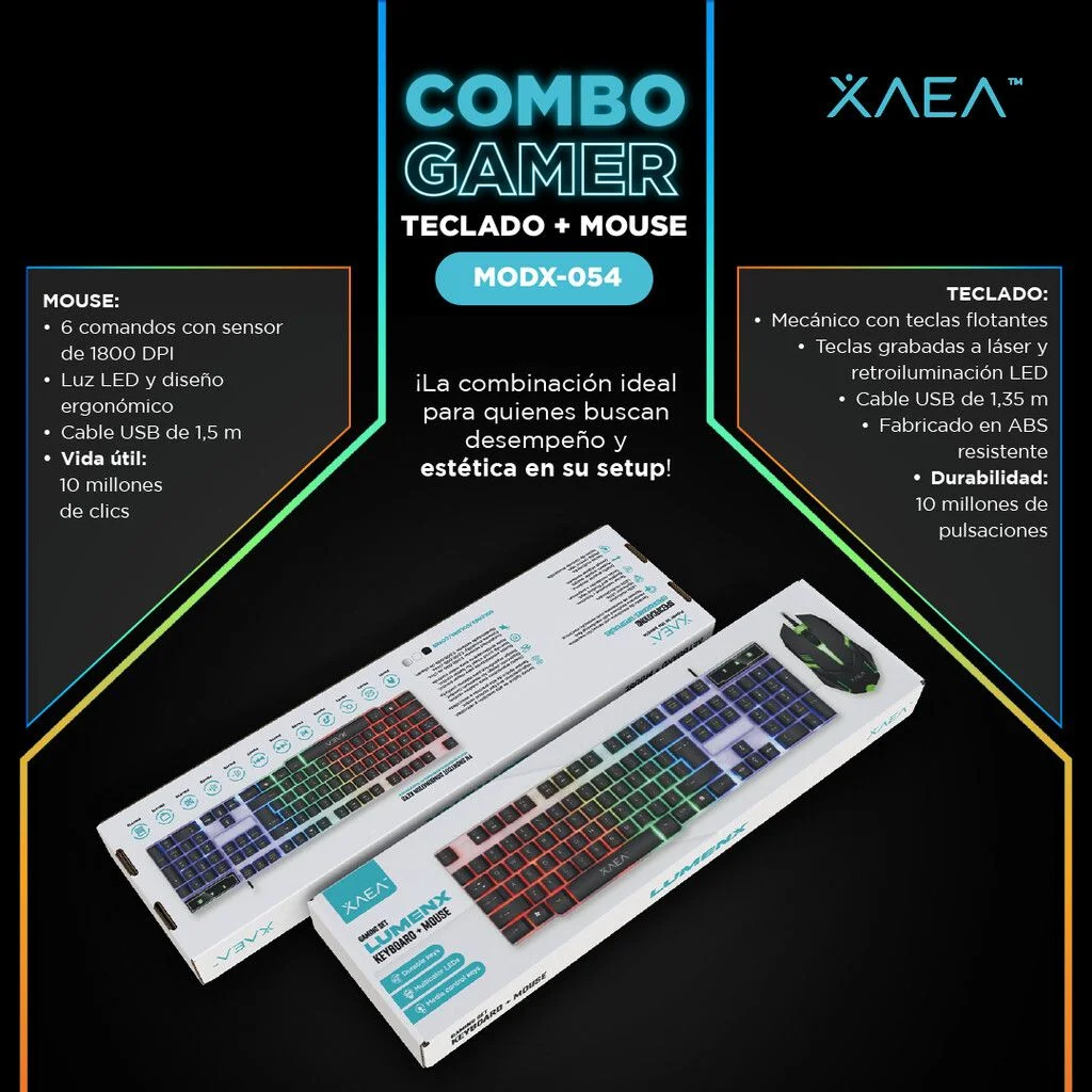 COMBO GAMER - XAEA LUMENX BLANCO - RETROILUMINADO (Teclado+ Mouse) (copia)