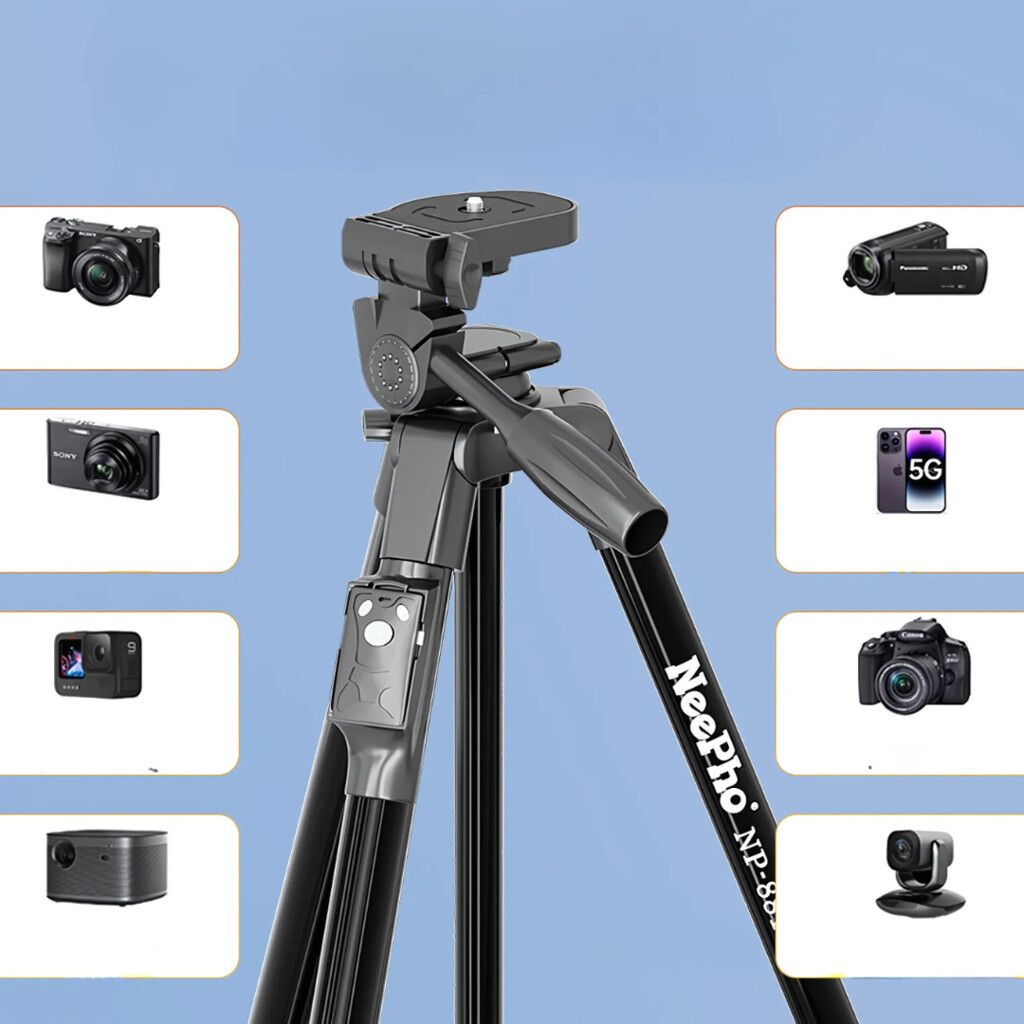 Tripode NEEPHO * 1.5 Metros Altura * REFORZADO Plegable (C/ Control Remoto y Funda) con Cabezal Movil
