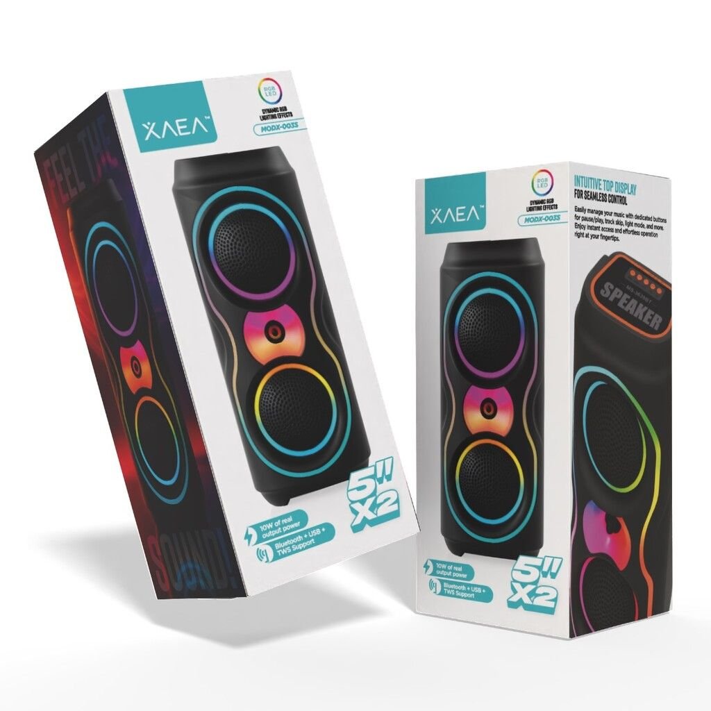Parlantes Torre XAEA " MODX-003S 5" x 2 " C/ LUCES Bluetooth Inalámbrico (PREMIUM)