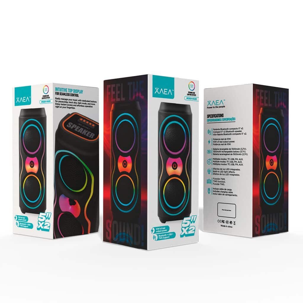 Parlantes Torre XAEA " MODX-003S 5" x 2 " C/ LUCES Bluetooth Inalámbrico (PREMIUM)