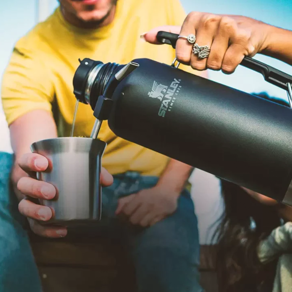 SET METALIZADO TIPO * TERMO STANLEY 1.2L + MATE 260ML + BOMBILLA / (NUEVO PICO VERTEDOR) ACERO INOXIDABLE