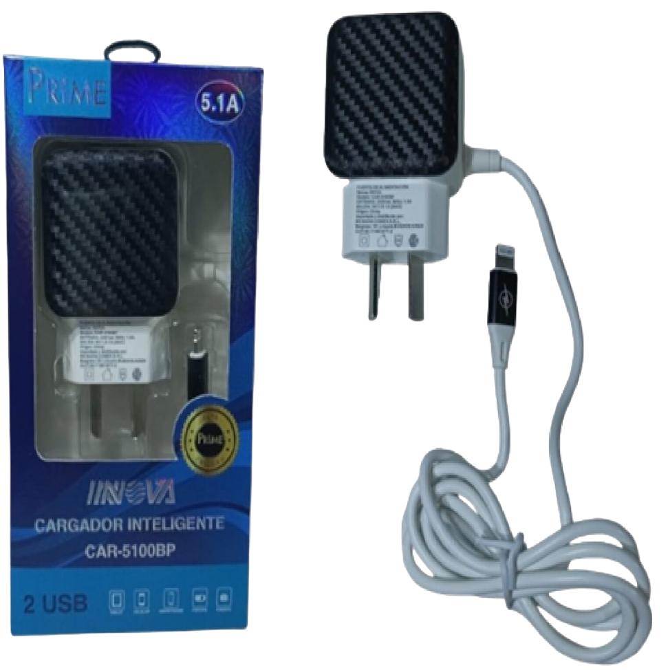 Cargador inteligente para Celular IPHONE 5.1 A (Carga Rápida) INOVA