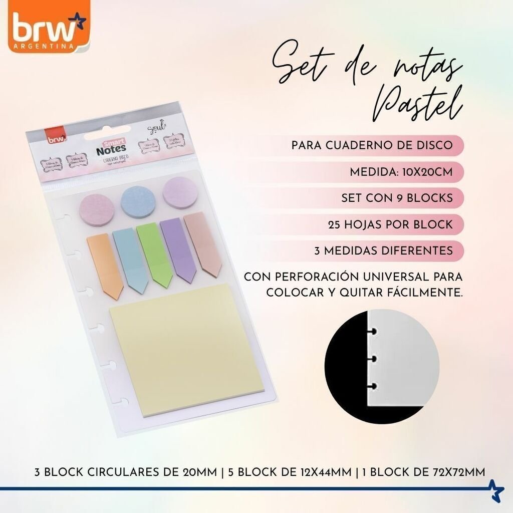 SET NOTAS BRW * PASTEL PARA CUADERNOS INTELIGENTES *  ADHESIVAS