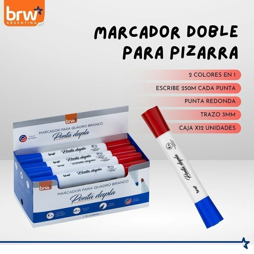 Marcador para Pizarra ** Azul y Rojo (Dos en Uno) ** Dupla BRW