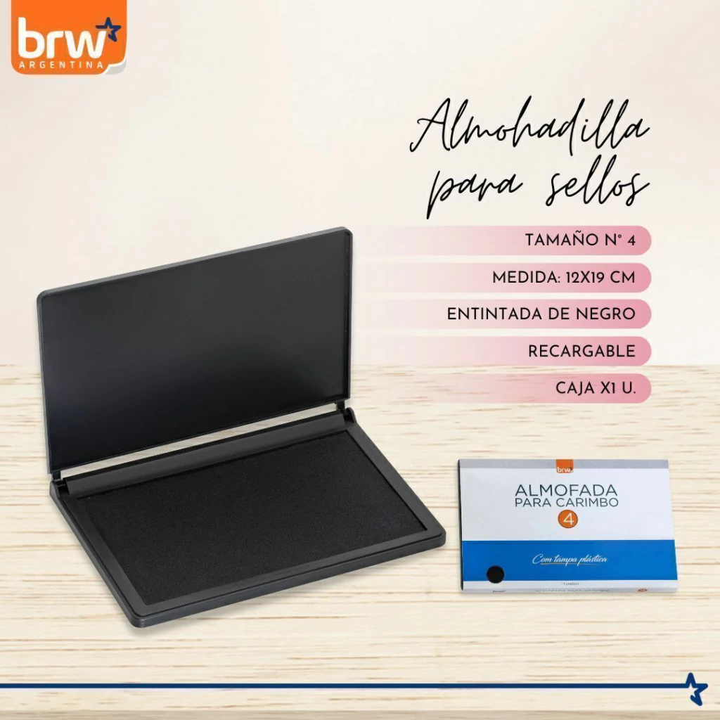 Almohadilla de PLASTIC0 BRW ** CON TINTA NEGRA **  para Sellos N° 4 (Extra Grande)