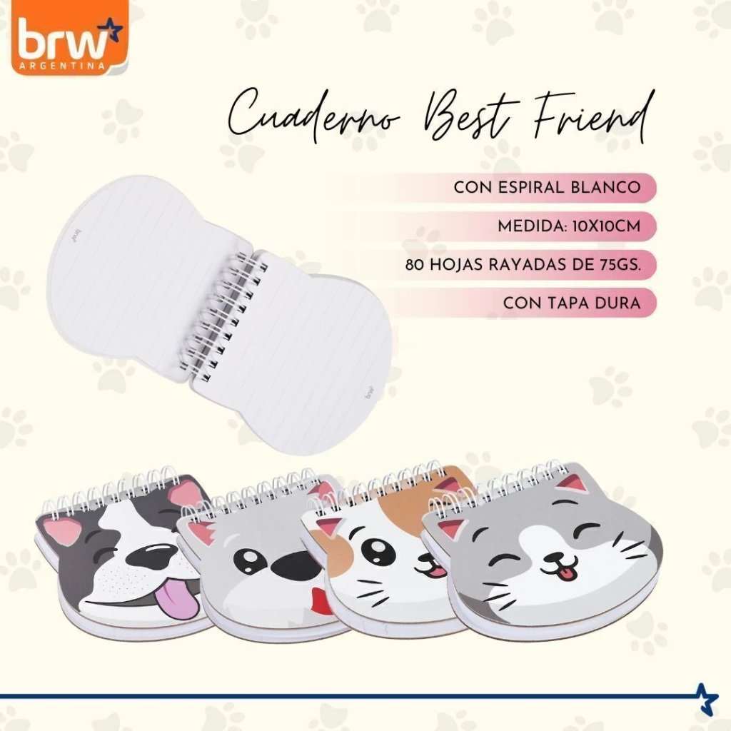 LIBRETA BRW - ANIMALITOS - C/ ESPIRAL 10 X 10 PET 80 HOJAS