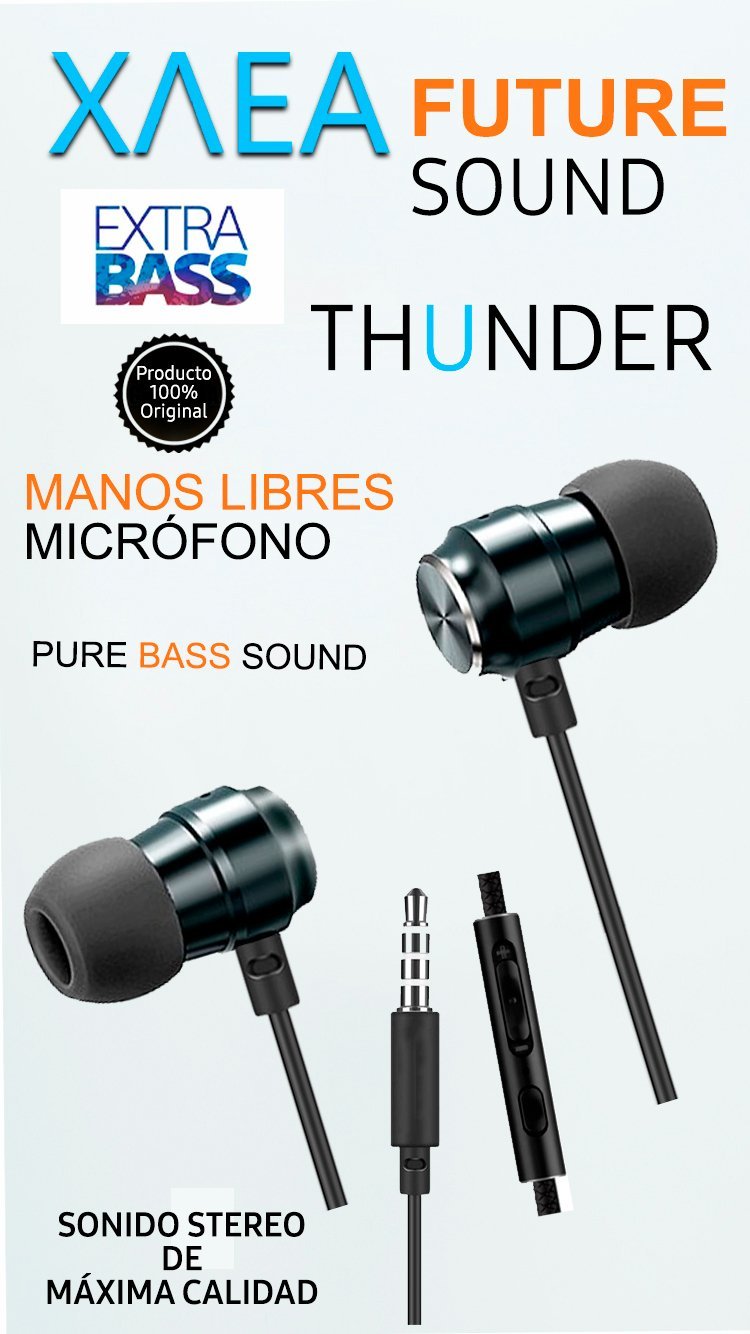 Auriculares Metálicos ** XAEA THUNDER 3.5mm ** c/ Micrófono MOD 039 (Trenzado) - EXCELENTE Calidad de sonido -