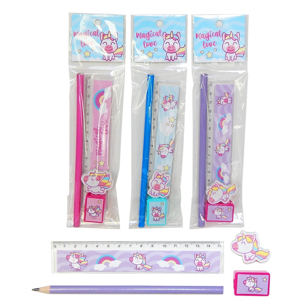 Set Escolar "Magical Love" (Lapiz + Sacapunta + Borrador + Regla)