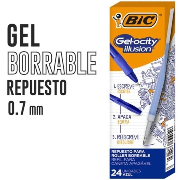 REPUESTO PARA LAPICERA BORRABLE BIC " GELOCITY " TINTA AZUL