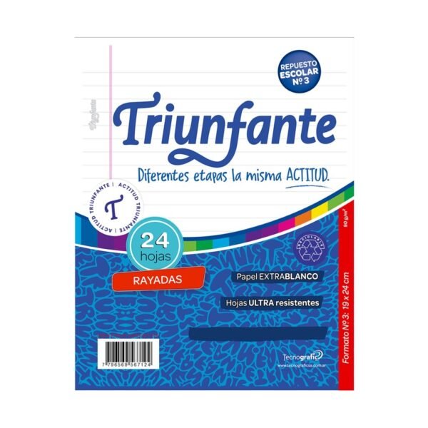 Repuesto Escolar Triunfante x .24 hojas RAYADO