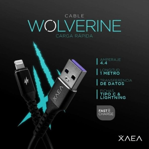 Cable USB * XAEA WOLVERINE * - Carga Ultra Rapida - TIPO "C" 1 mts 4.4A (Similar al Original)