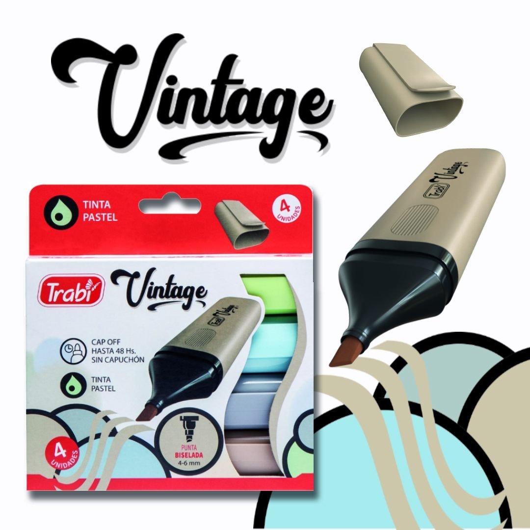 Caja Resaltadores Trabi * Vintage Pastel x 4 * Chatos