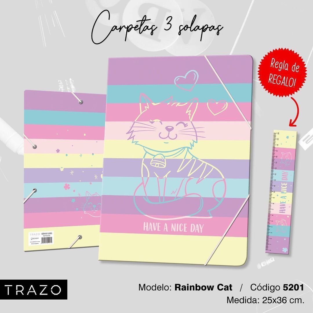 CARPETA 3 SOLAPAS * CORAZONES PASTEL * C/ ELASTICO TRAZO + REGLA de REGALO!
