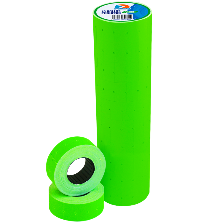 Rollo EZCO - VERDE ROLLO COMPLETO (x 10 UNIDADES) - para Maquina Etiquetadora de Precios **Extra Grande** Flúor