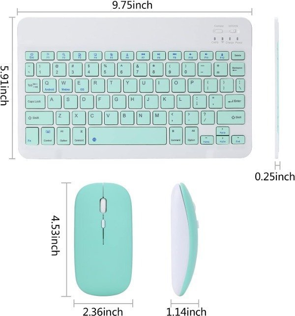 Combo Mini Inalámbrico * VERDE PASTEL * RECARGABLE ( Teclado Recargable+ Mouse ) Pc Notebook Celular Tablet