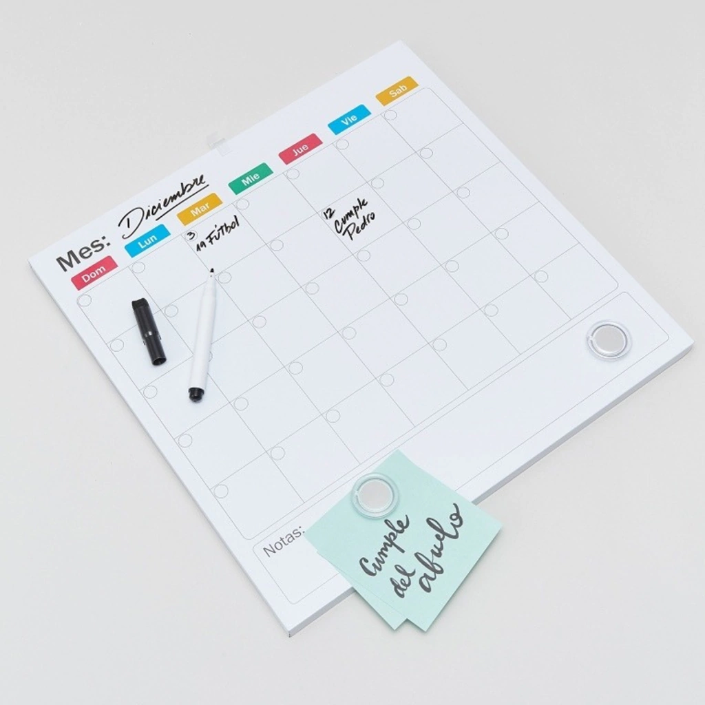 Kit Pizarras Magnética "PLANIFICADOR MENSUAL" 35.5 x 35.5 + Marcad0r + B0rrador + Elementos de Fijación