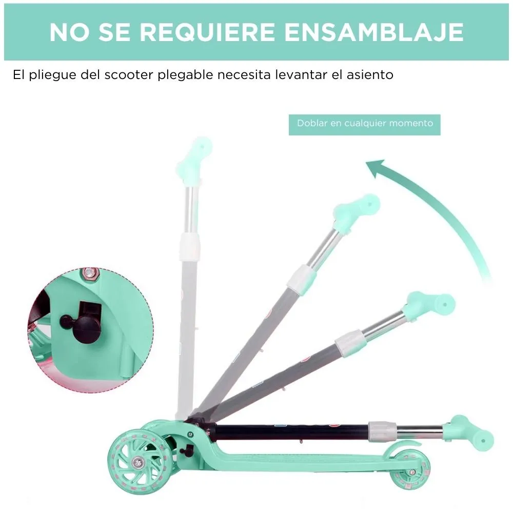 Monopatin Plegable - Scooter Verde - 3 Ruedas c/ Luz