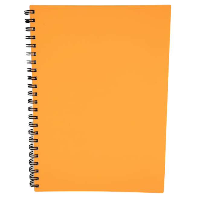 CUADERNOS UNIVERSITARIOS C/ ESPIRAL TAPA PLASTICA ” NARANJA ” A4 RIDEO 90 HOJAS RAYADAS