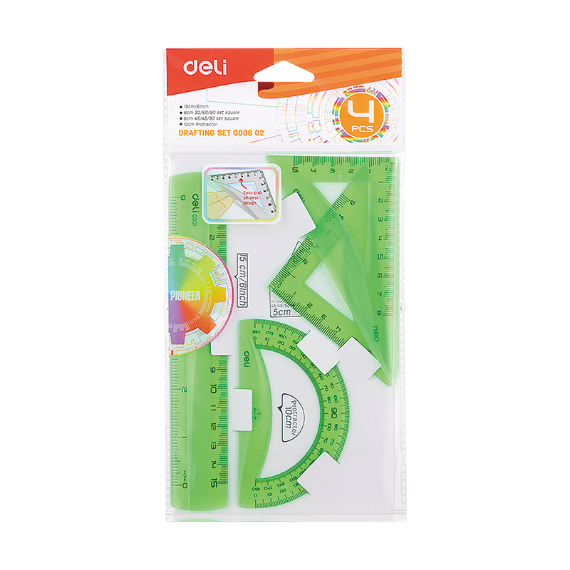 Set Geometria DELI *FLEXIBLE* 15 cm 4 piezas (Verde)