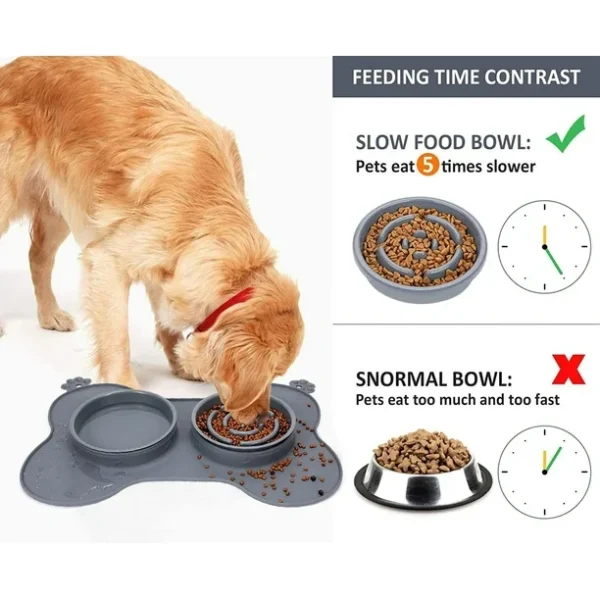 Platos DOBLES Tazón Alimentación Lenta (Comida y Agua) Silic0na Antideslizante - Antihongo