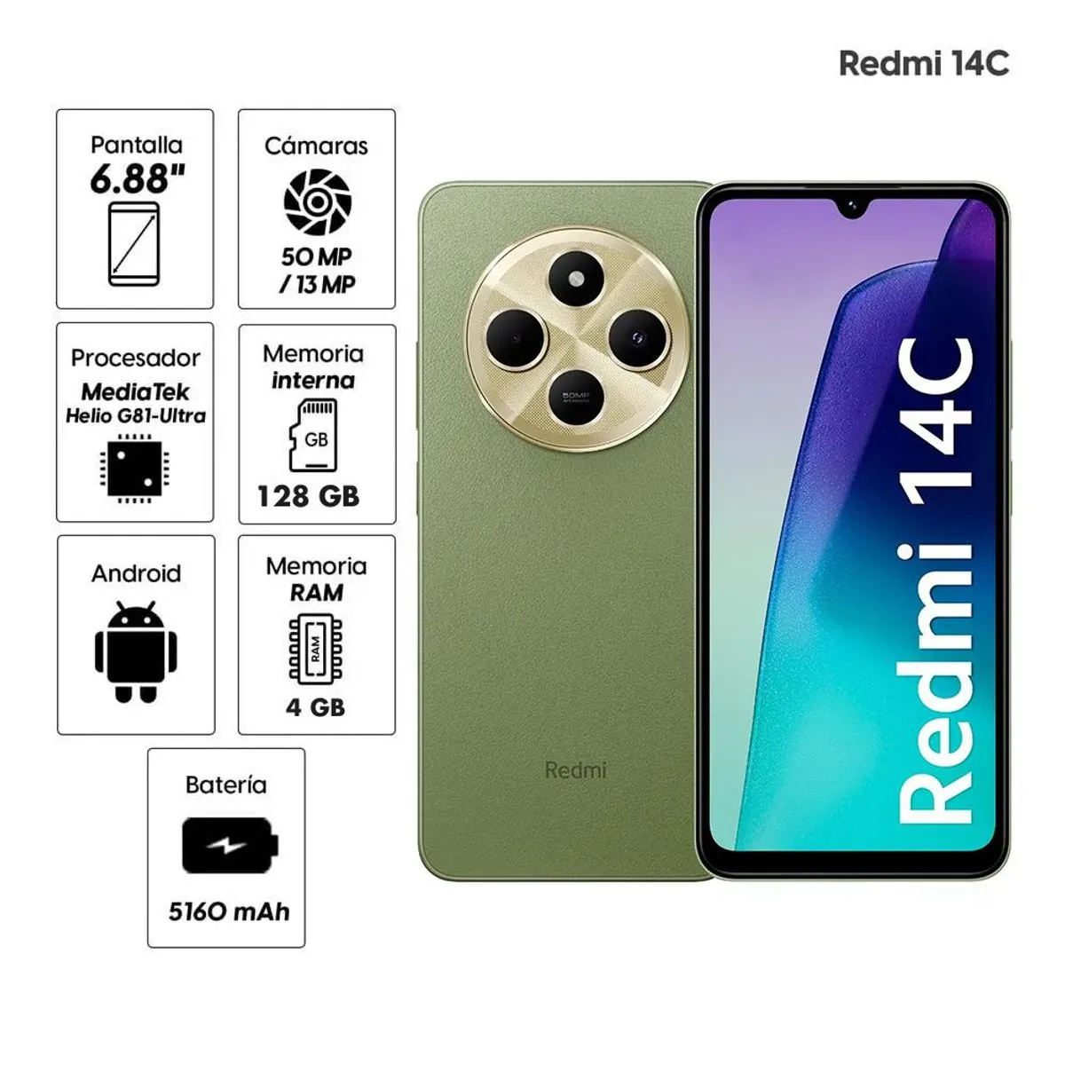 XIAOMI - REDMI 14C VERDE - 128GB Liberado // GARANTIA 3 Meses //