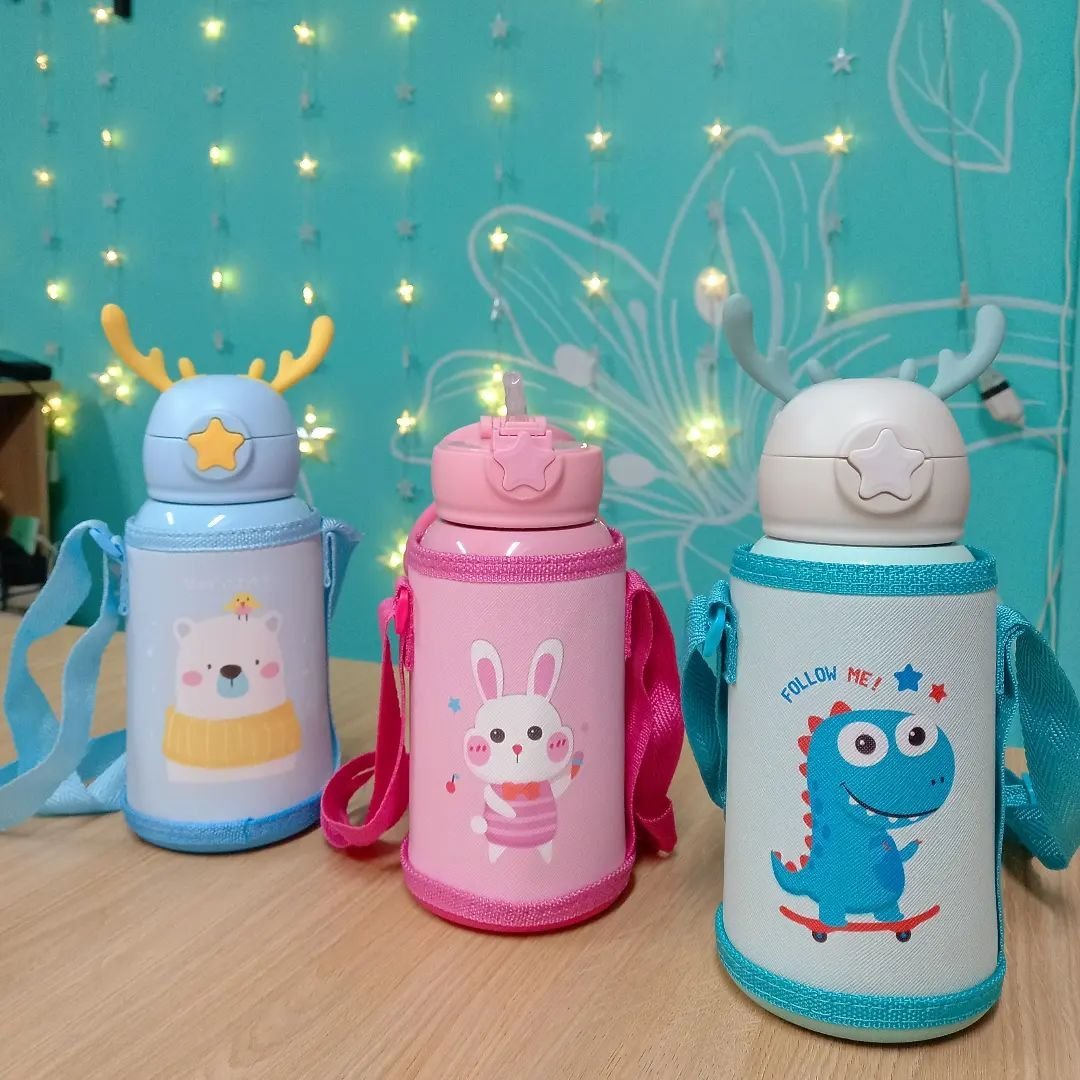 BOTELLA / TERMO INFANTIL * RENO * C/ FUNDA 2 EN 1 ---> TAPA DE TERMO + PICO TIPO SORBETE 500ML ACERO INOXIDABLE