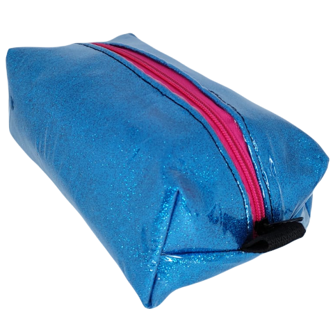 CARTUCHERA GIGANTE "CELESTE C/ BRILLO" DOBLE FORRO (REFORZADA)