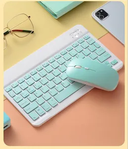 Combo Mini Inalámbrico * VERDE PASTEL * RECARGABLE ( Teclado Recargable+ Mouse ) Pc Notebook Celular Tablet