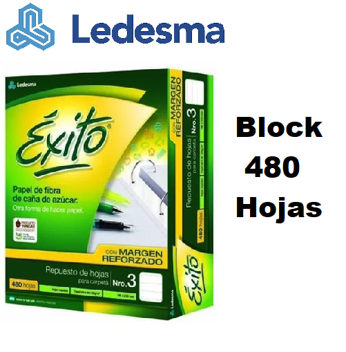 Repuesto Escolar Exito x 480 hojas C/ MARGEN REFORZADO (Block)
