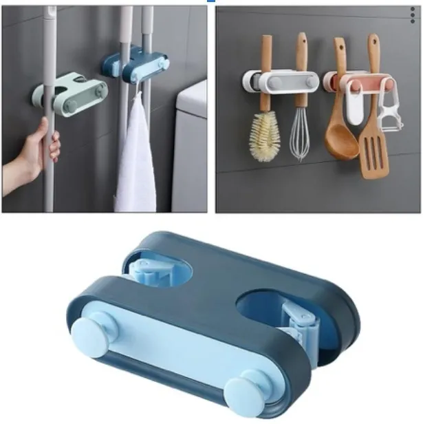 Soporte Doble para utensilios de Cocina / Baño / Escobas - Adhesivo (fácil colocación)