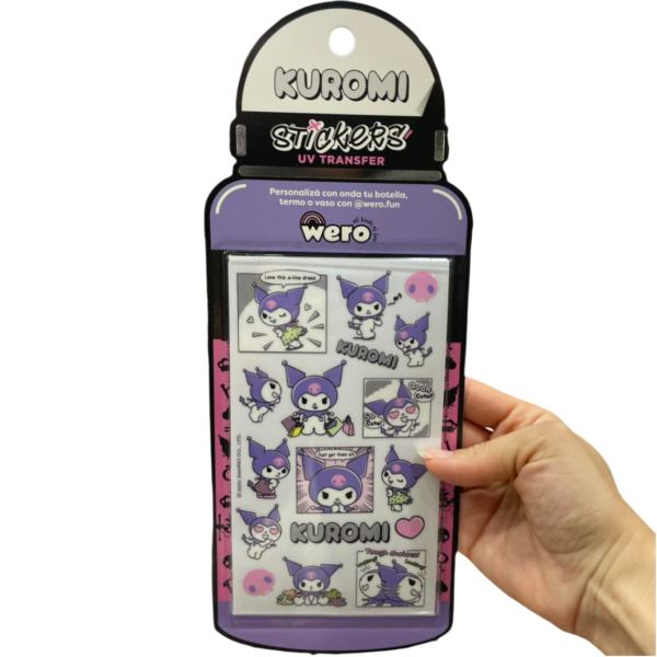 Plancha de Stickers UV * KUROMI * RESISTENTE AL AGUA (para B0tellas, Vas0s , T3rmos) x 2 Planchas