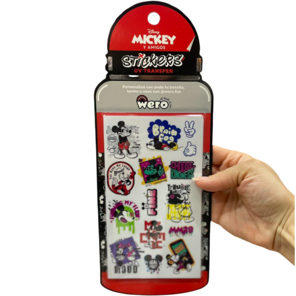 Plancha de Stickers UV * MICKEY MOUSE * RESISTENTE AL AGUA (para B0tellas, Vas0s , T3rmos) x 2 Planchas