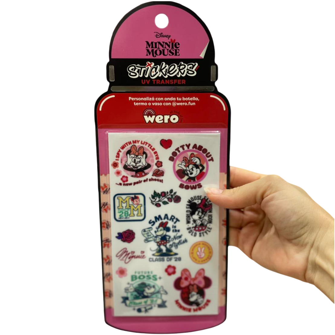 Plancha de Stickers UV * MINNIE MOUSE * RESISTENTE AL AGUA (para B0tellas, Vas0s , T3rmos) x 2 Planchas