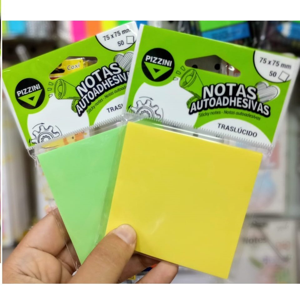Notas Adhesivas PIZZINI "PASTEL TRASLUCIDAS" 75 x 75 (TRANSPARENTES - RESALTADOR)