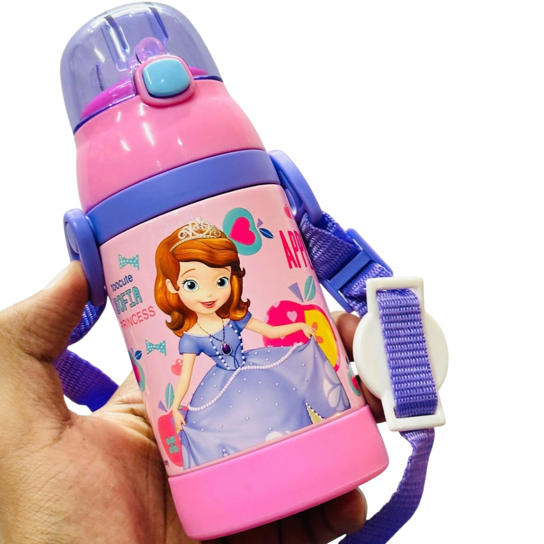 BOTELLITA INFANTIL * PRINCESA SOFIA * C/ PICO TIPO SORBETE Y AGARRE 300ML ACERO INOXIDABLE