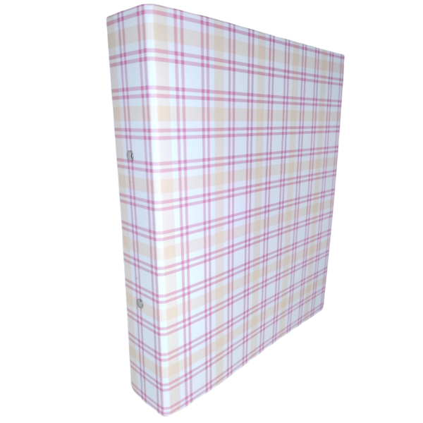 Carpeta Universitaria A4 ** TARTÁN ROSA C/AMARILLO ** 2 anillos 40mm PLASTIFICADA