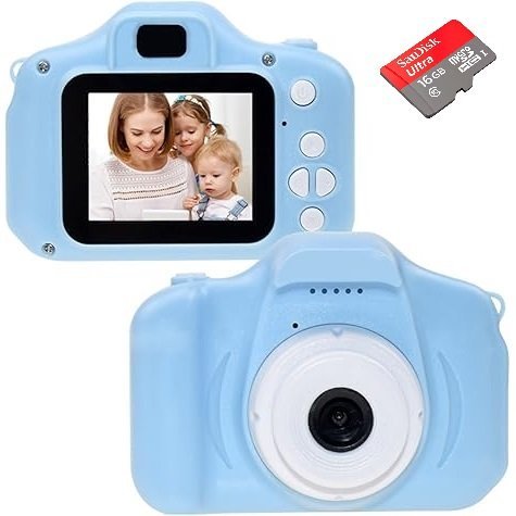 Camarita Digital Infantil * Celeste * Fotos + Videos + Filtros + Juegos  Recargable (Memoria SD NO INCLUIDA)